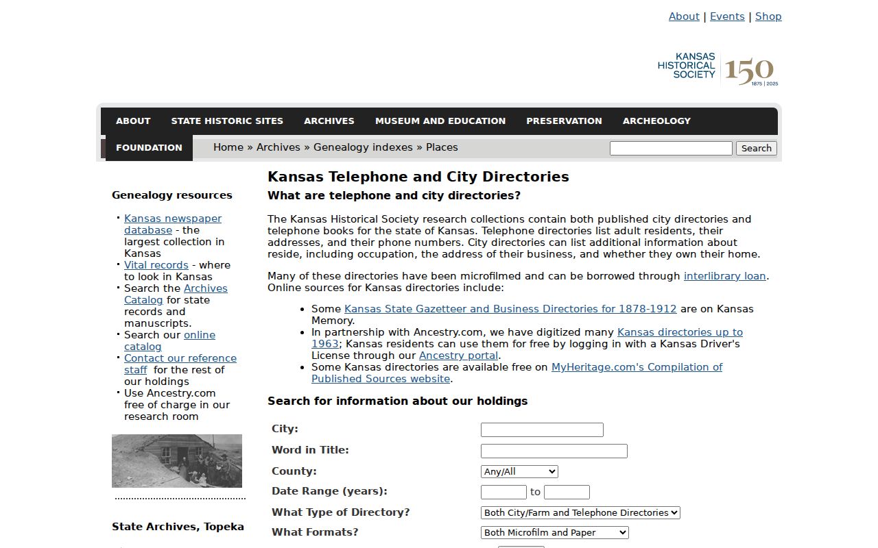 Kansas Historical Society telephone and city directory collection overview